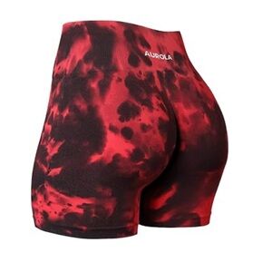 AUROLA Women's Red & Black Tie-Dye Athletic Shorts
